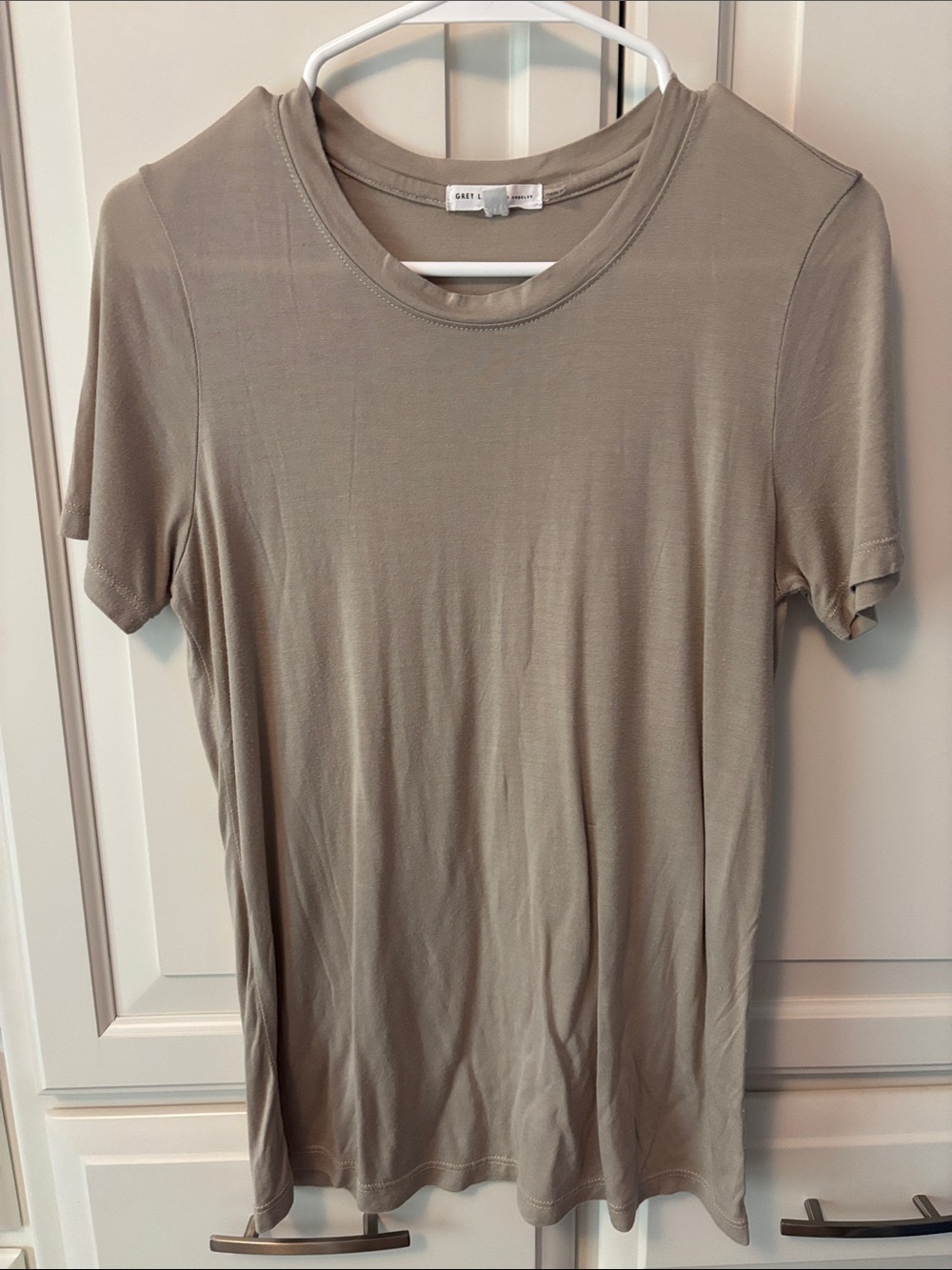Light Taupe Crewneck Tee - Soft Basic Short Sleeve Medium
